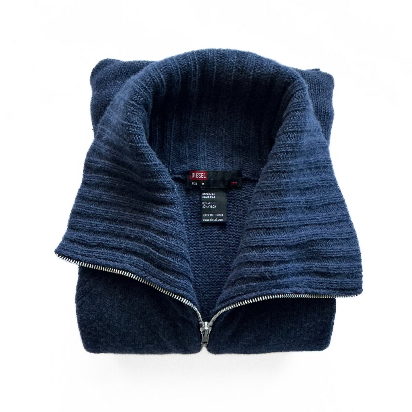 Diesel Fisherman High Neck Zip Up Sweater in Navy Blue