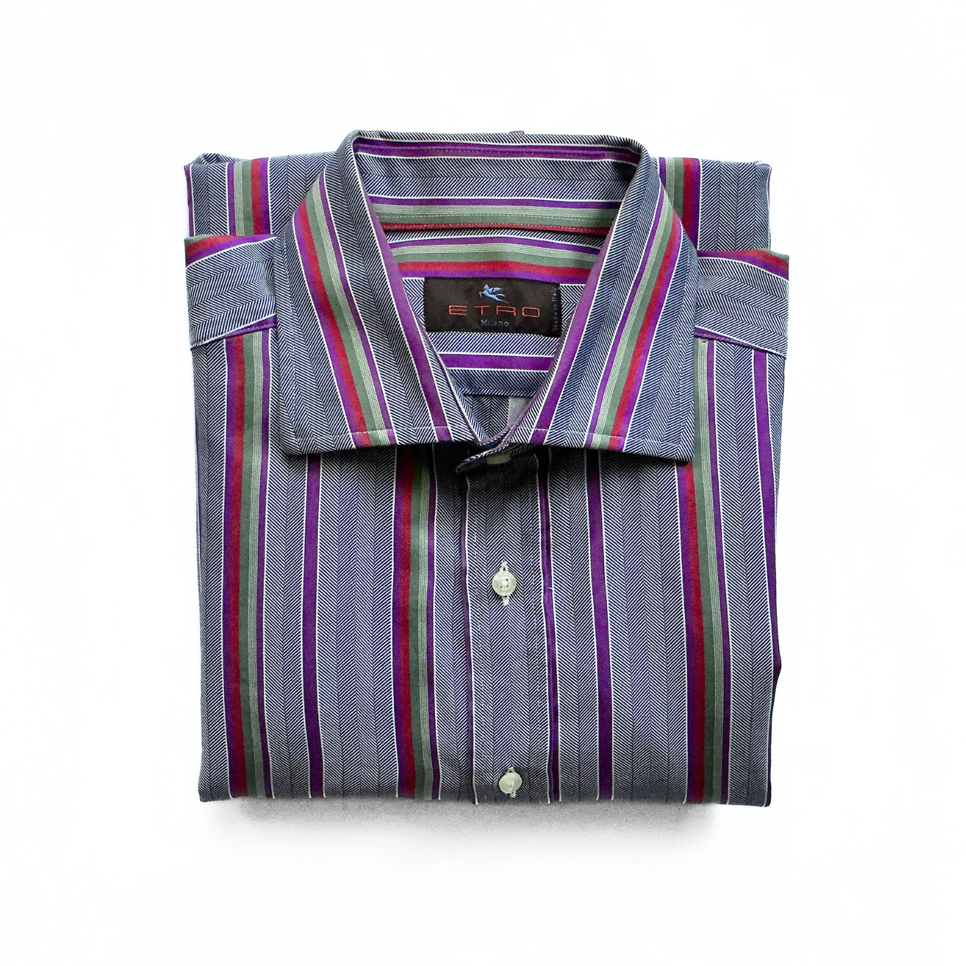 ETRO Multi Striped Button Shirt in Grey / Purple / Red / Green