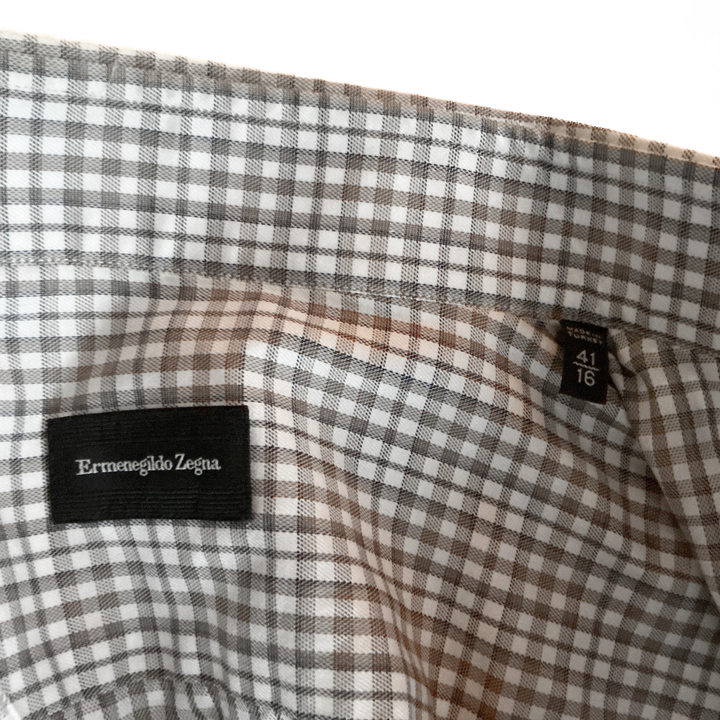Ermenegildo Zegna Checkered Button Shirt in Brown / Blue / White