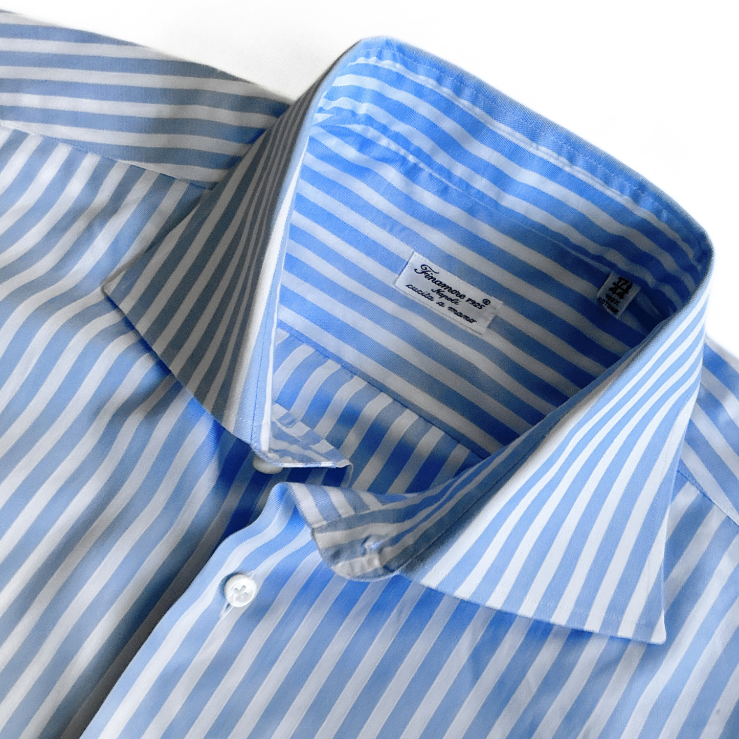 Finamore Striped Button Shirt in White / Blue