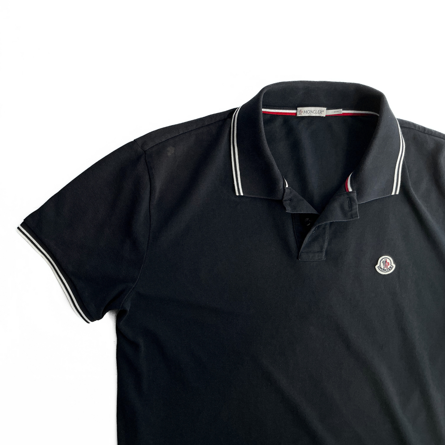 Moncler Pique Polo Shirt in Navy / Red / White