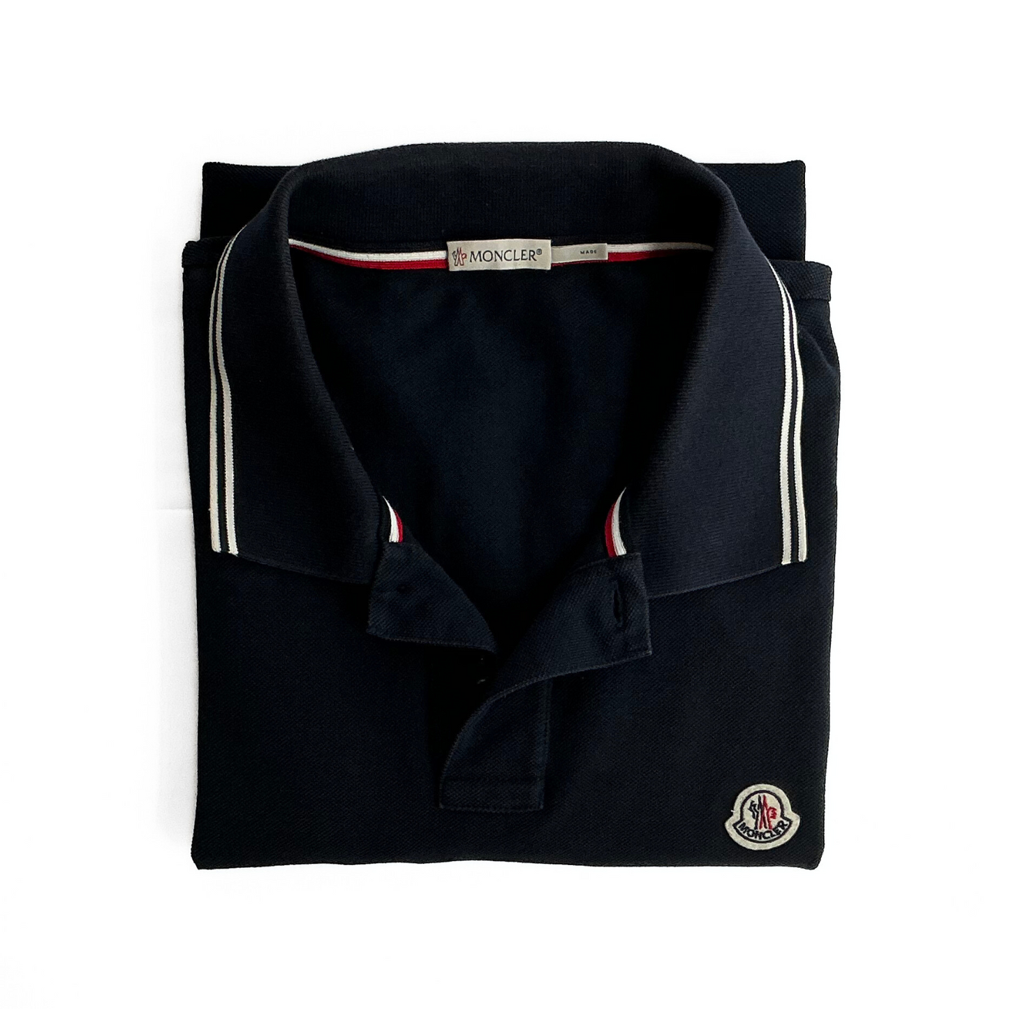 Moncler Pique Polo Shirt in Navy / Red / White