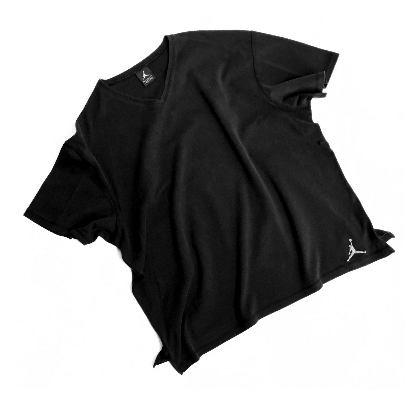 Nike Air Jordan V Neck Canvas T Shirt Black White Embroidery