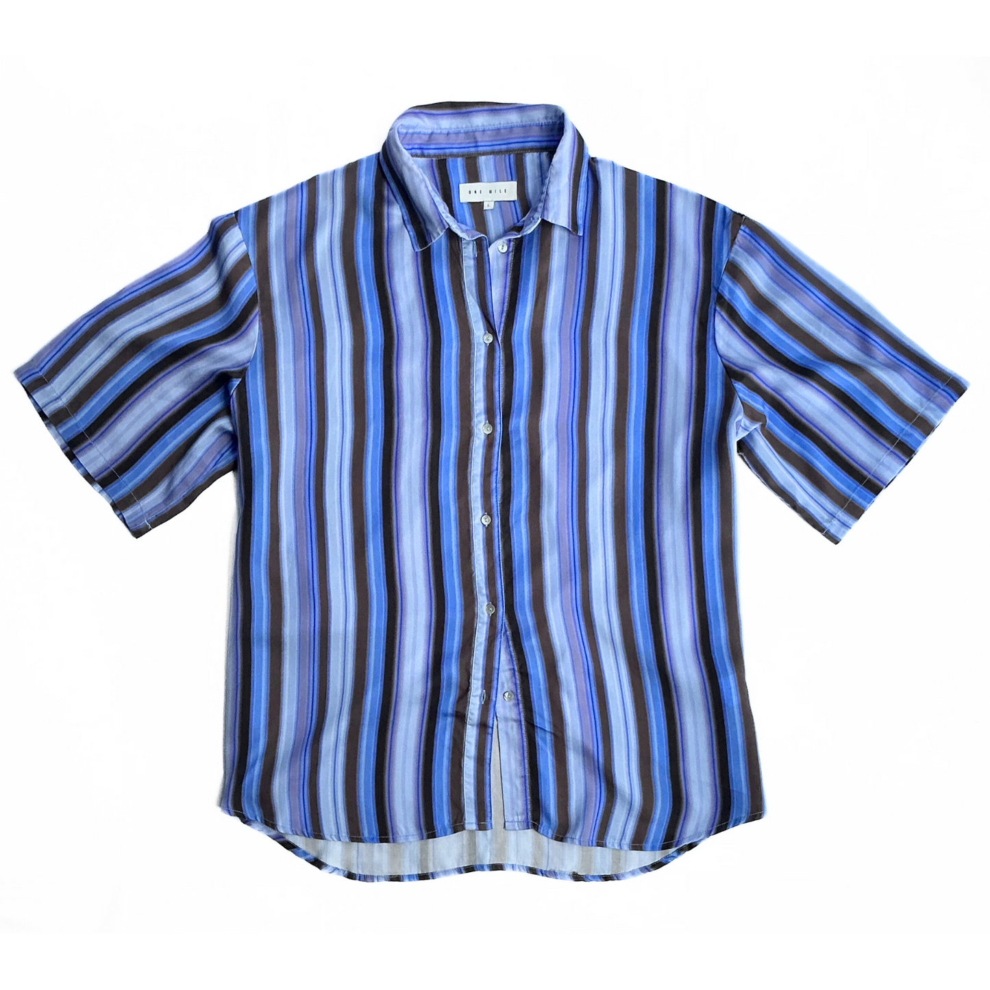 One Mile Short Sleeve Striped Shirt in Purple Blue Brown