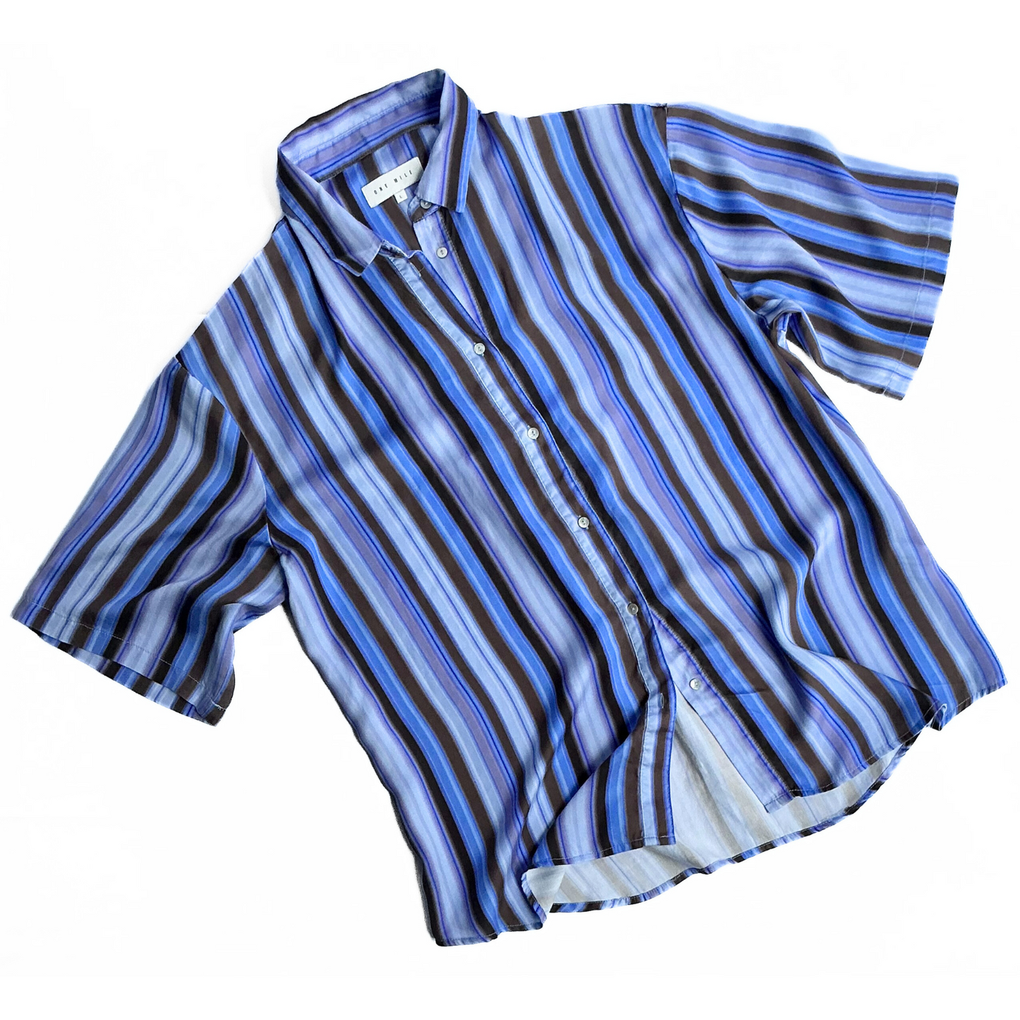 One Mile Short Sleeve Striped Shirt in Purple Blue Brown
