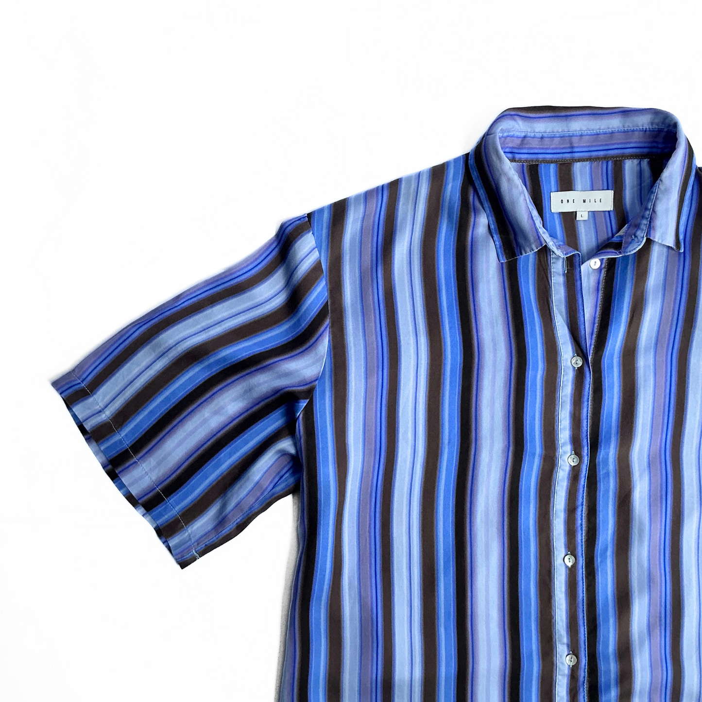 One Mile Short Sleeve Striped Shirt in Purple Blue Brown