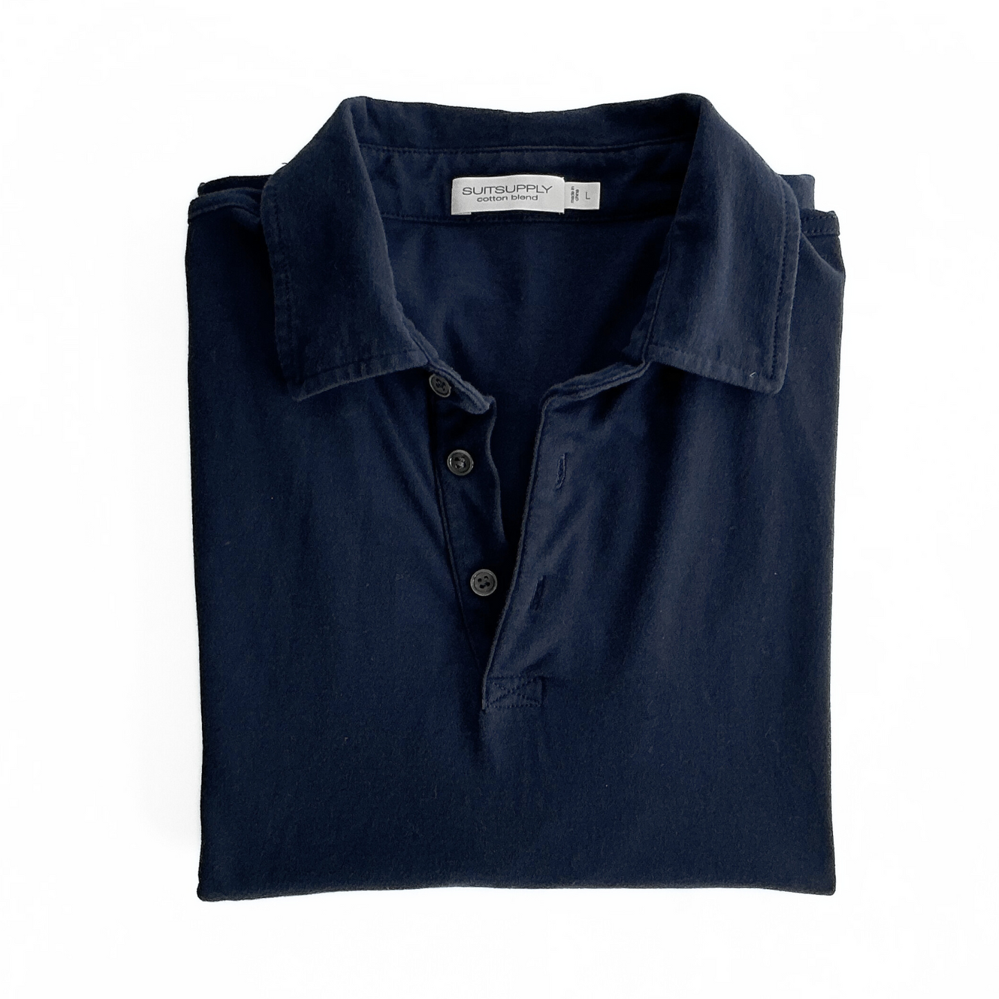 Suitsupply Cotton Blend Longsleeve Polo in Navy Blue