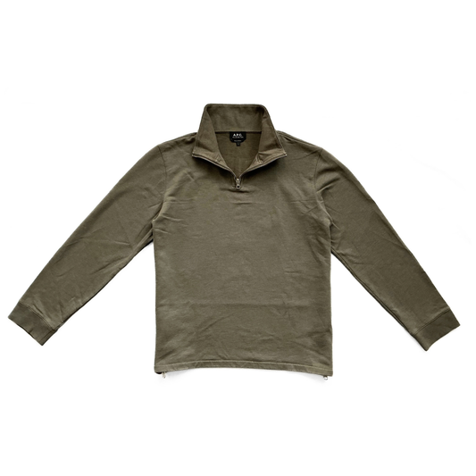 A.P.C. Half Zip Sweatshirt in Military Green