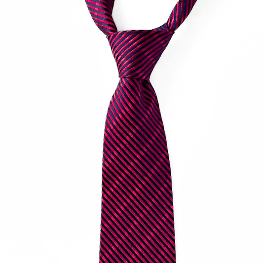 Charvet Place Vendôme Overlay Striped Tie in Midnight Blue / Neon Red