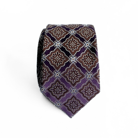 Canali Patterned Tie in Deep Purple / Brown Floral
