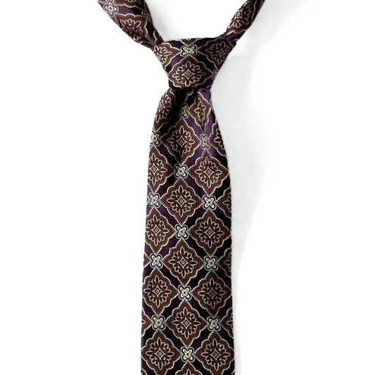 Canali Patterned Tie in Deep Purple / Brown Floral