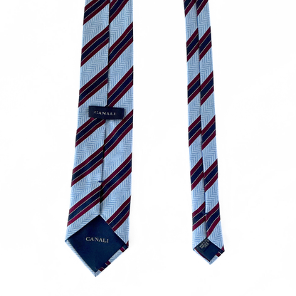 Canali Striped Tie in Sky blue / Navy / Burgundy red