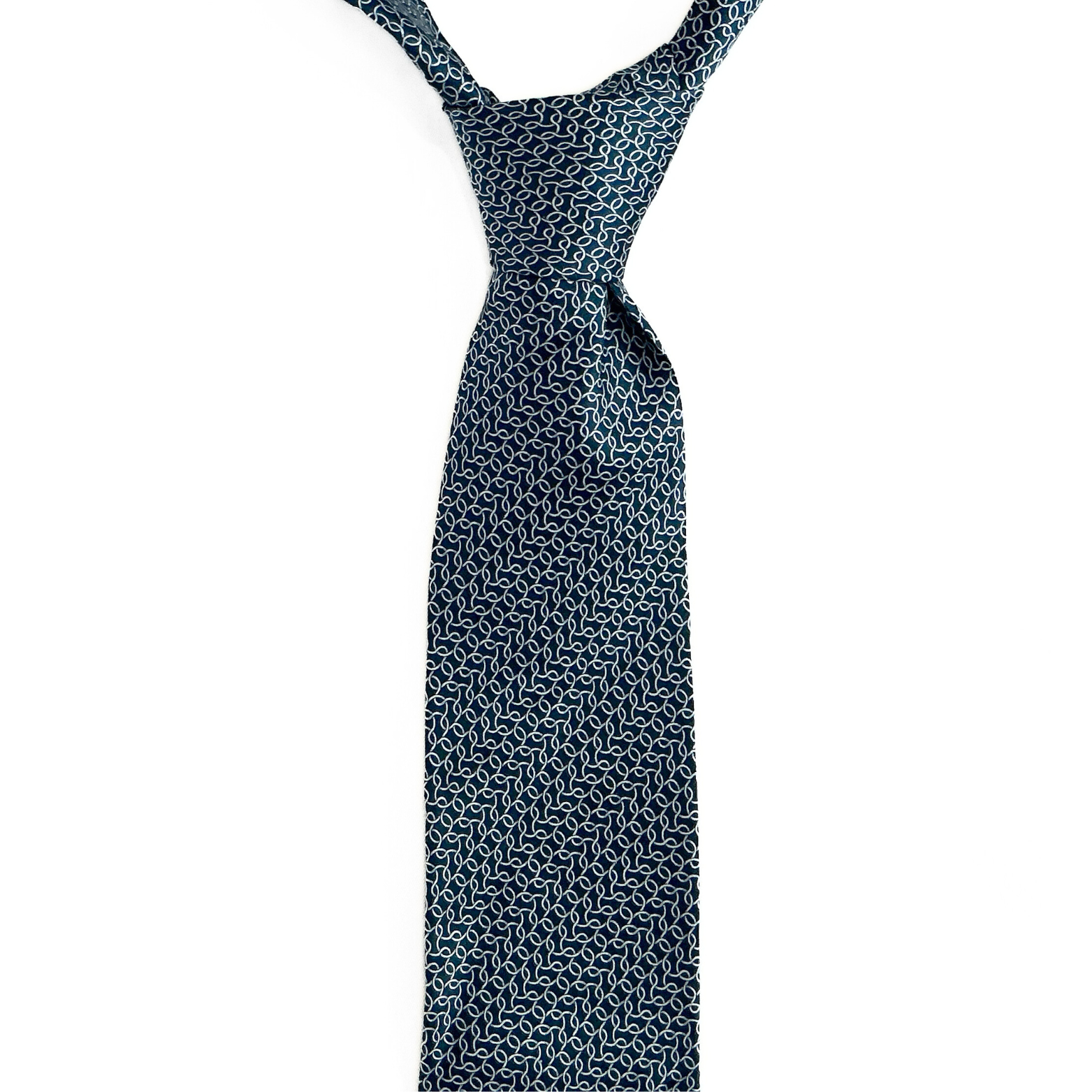 Lanvin Paris Silk Geometric Tie in Blue / Silver