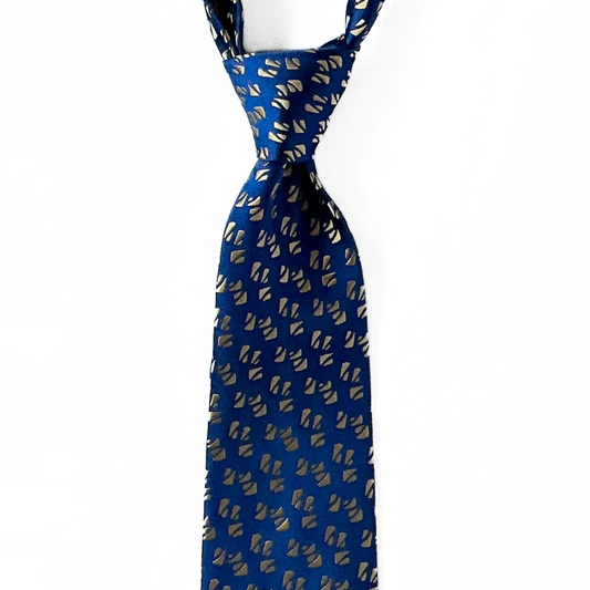 Charvet Place Vendôme Patterned Tie in Blue / Mustard Gold