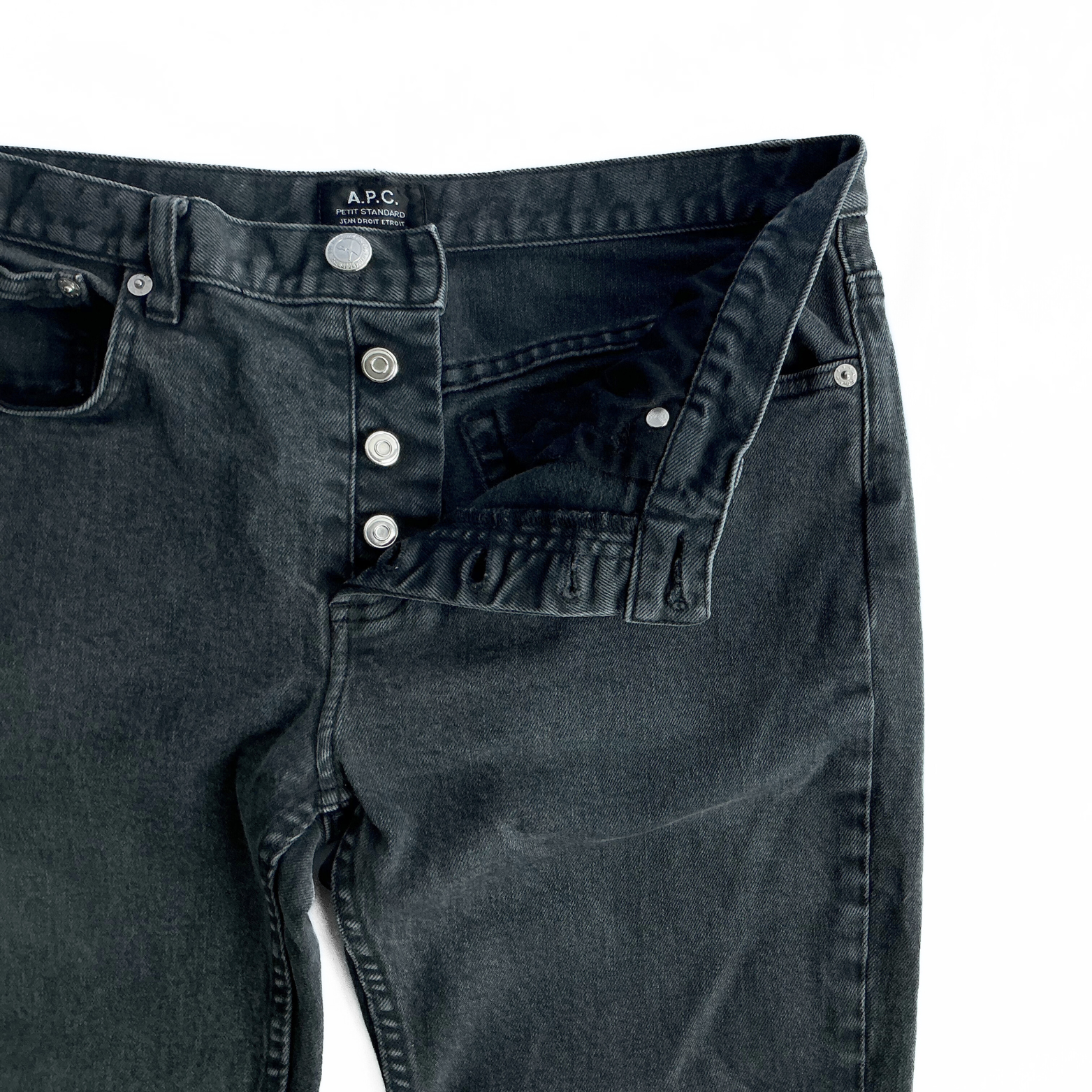 A.P.C. Distressed Petit Standard Jeans in Charcoal Black