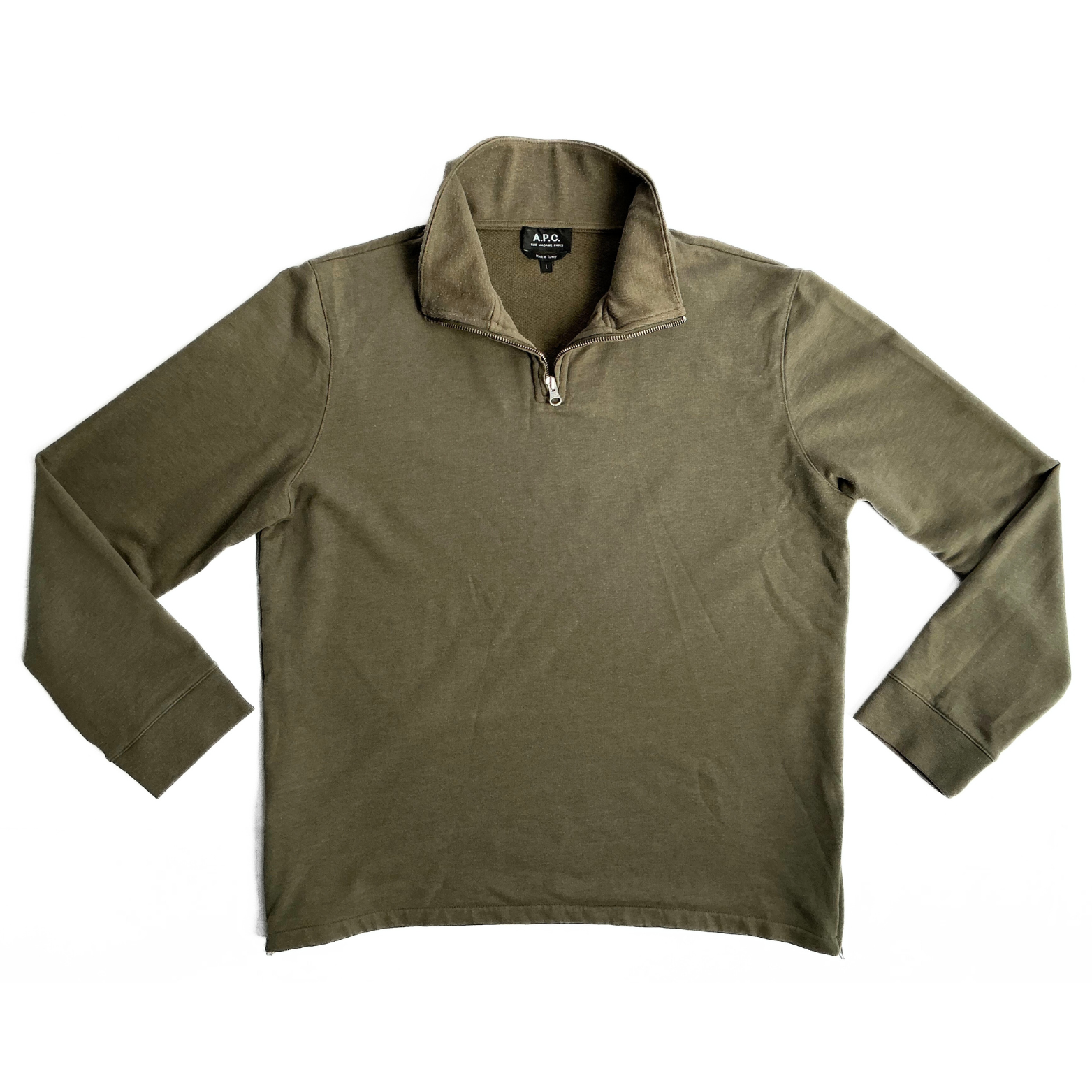 APC Half Zip Sweatshirt in Military Green