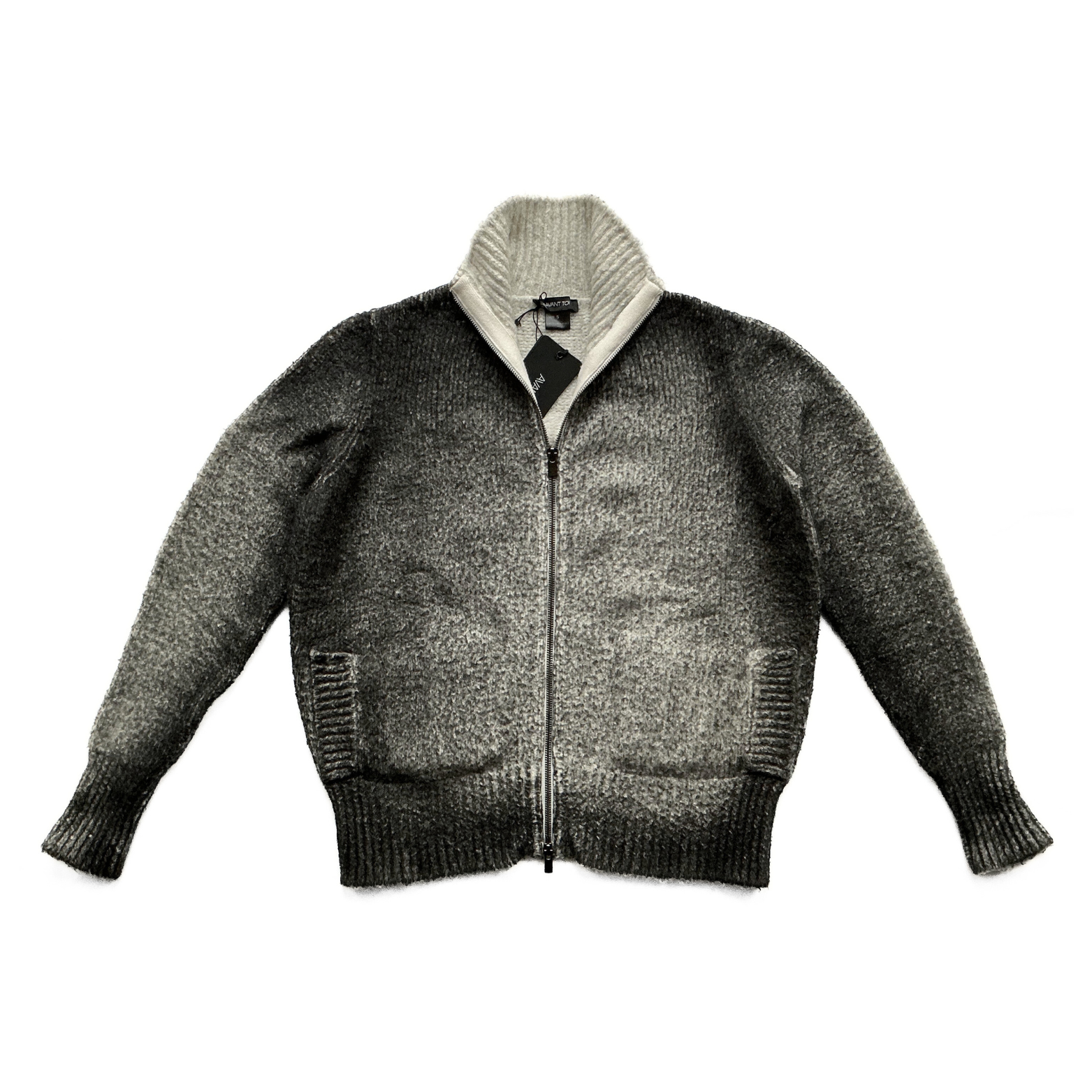 Avant Toi Full Zip Sweater in Smoke Ombre