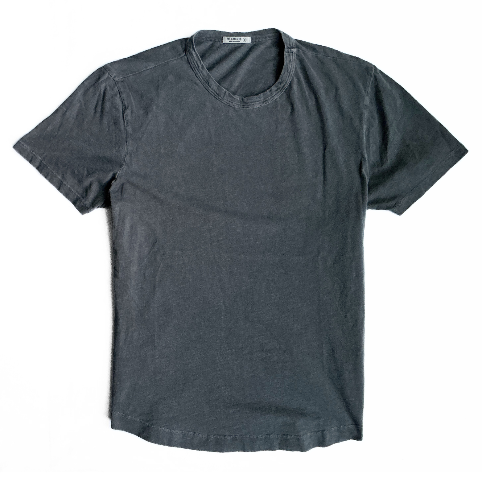 Buck Mason Curved Hem T-Shirt in Washed Grey