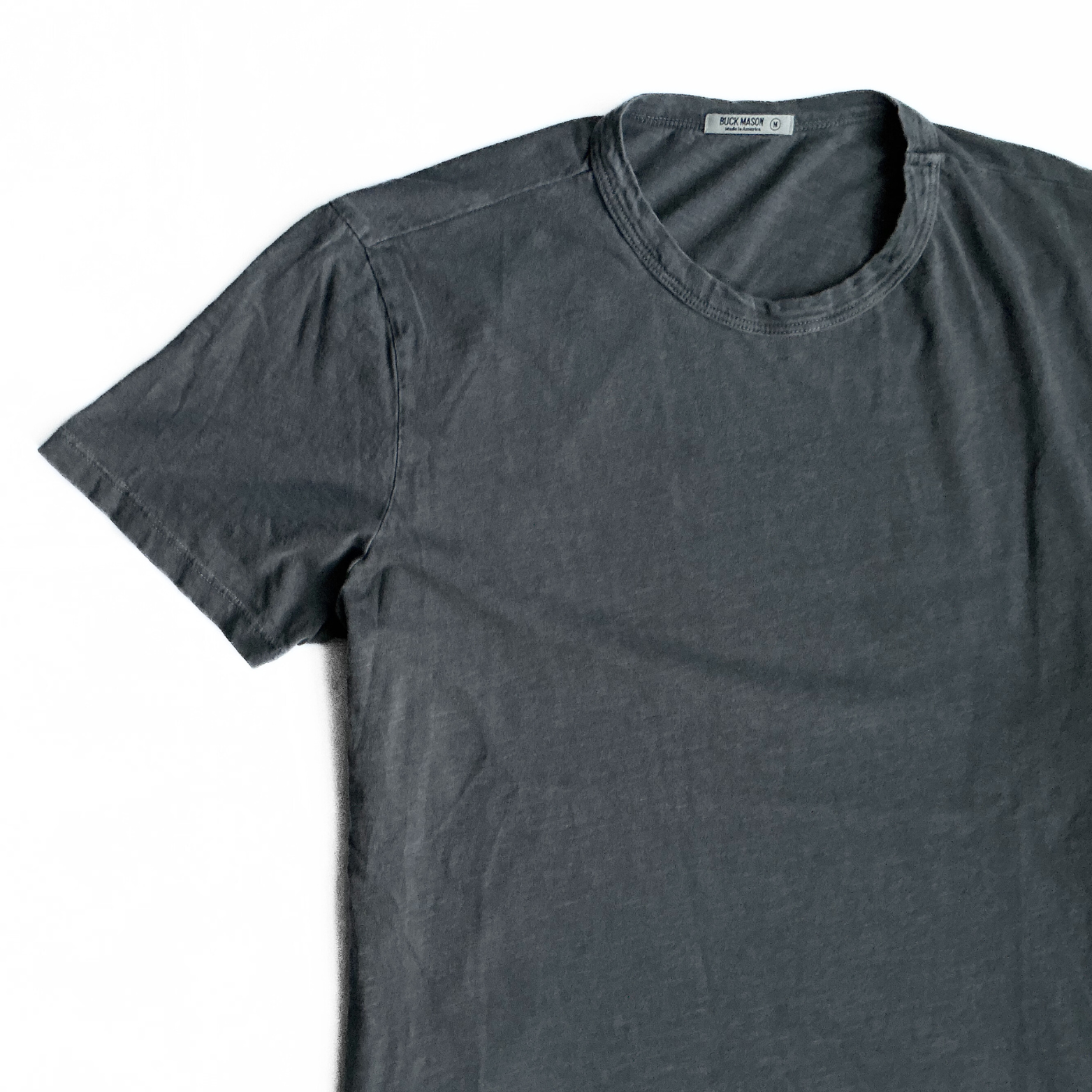 Buck Mason Curved Hem T-Shirt in Washed Grey
