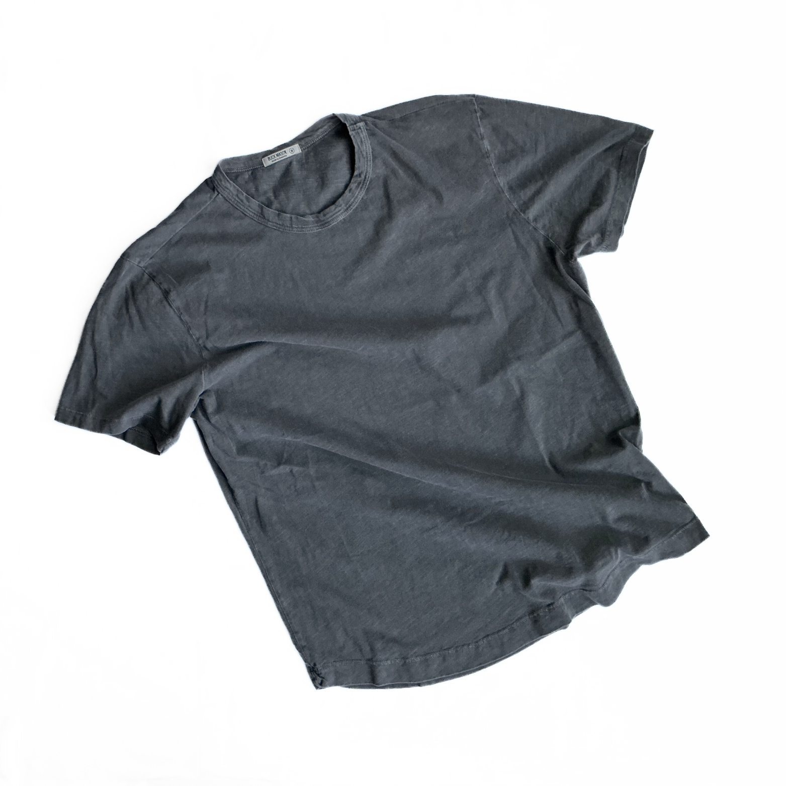 Buck Mason Curved Hem T-Shirt in Washed Grey