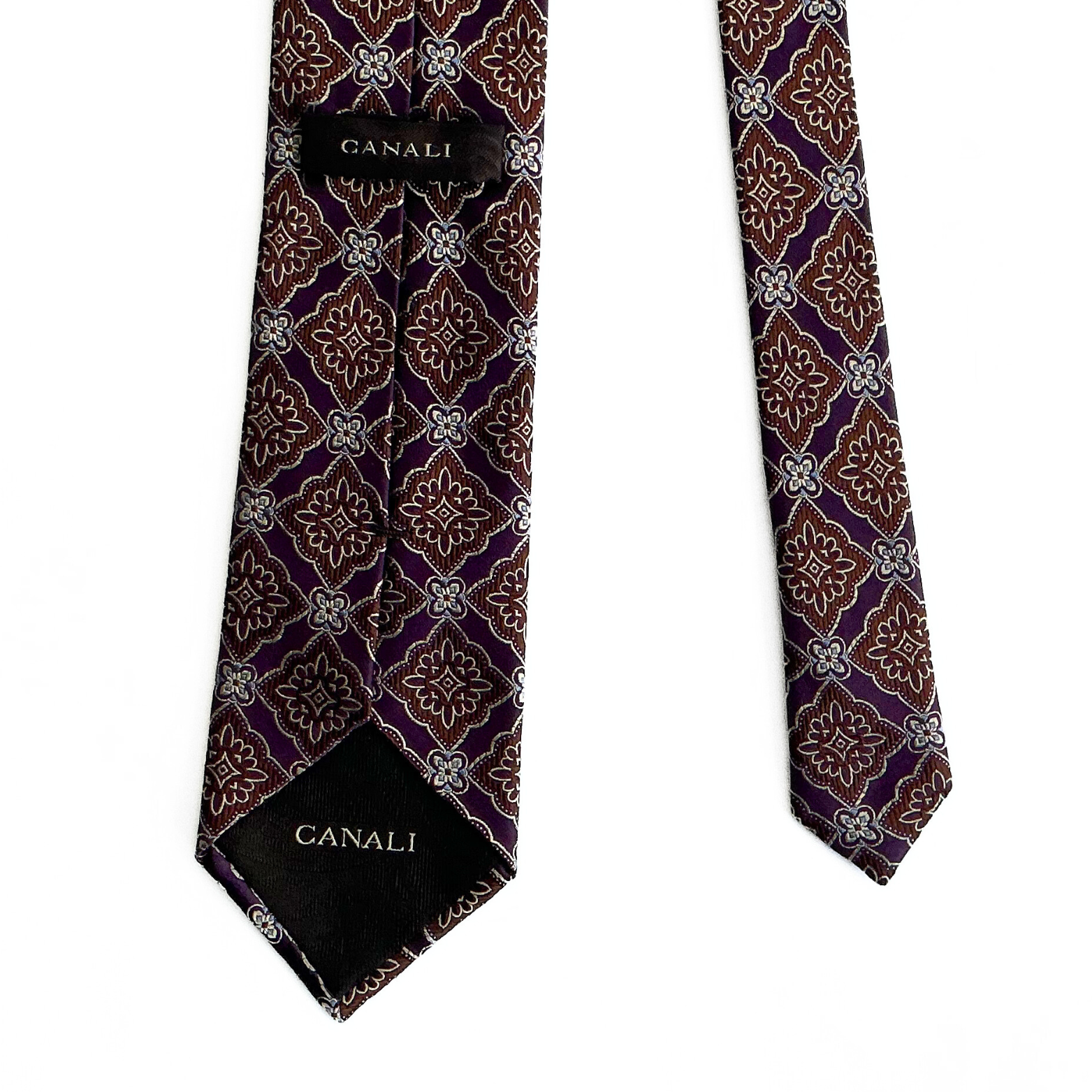 Canali Patterned Tie in Deep Purple / Brown Floral