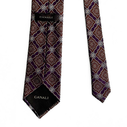 Canali Patterned Tie in Deep Purple / Brown Floral