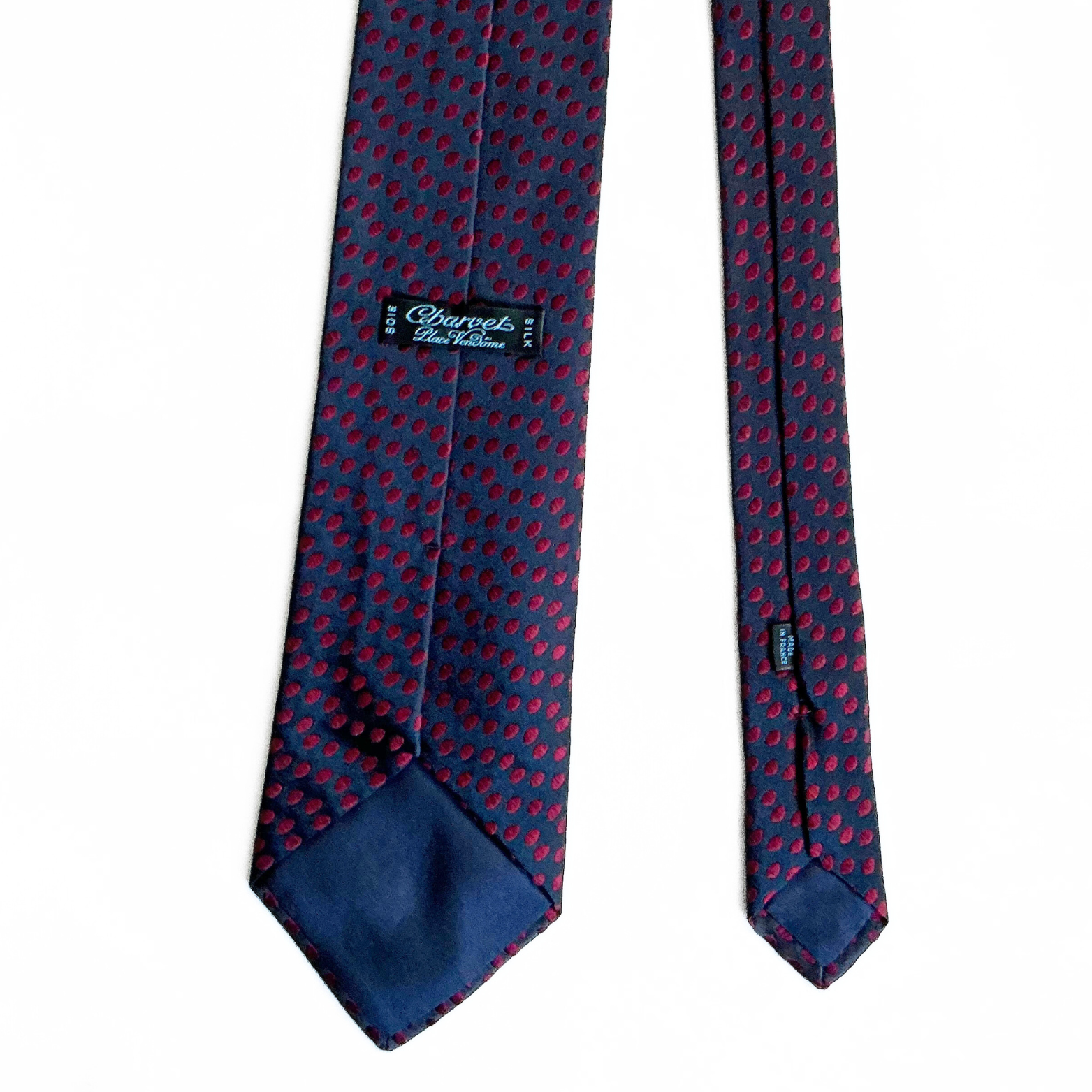Charvet Place Vendôme Dotted Tie in Midnight Blue / Cherry Red