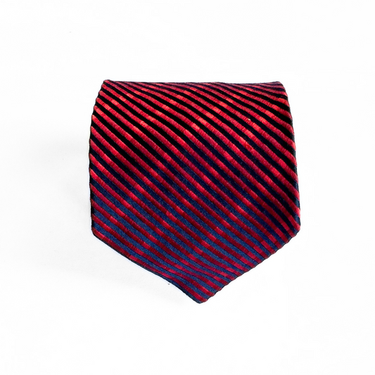 Charvet Place Vendôme Overlay Striped Tie in Midnight Blue / Neon Red