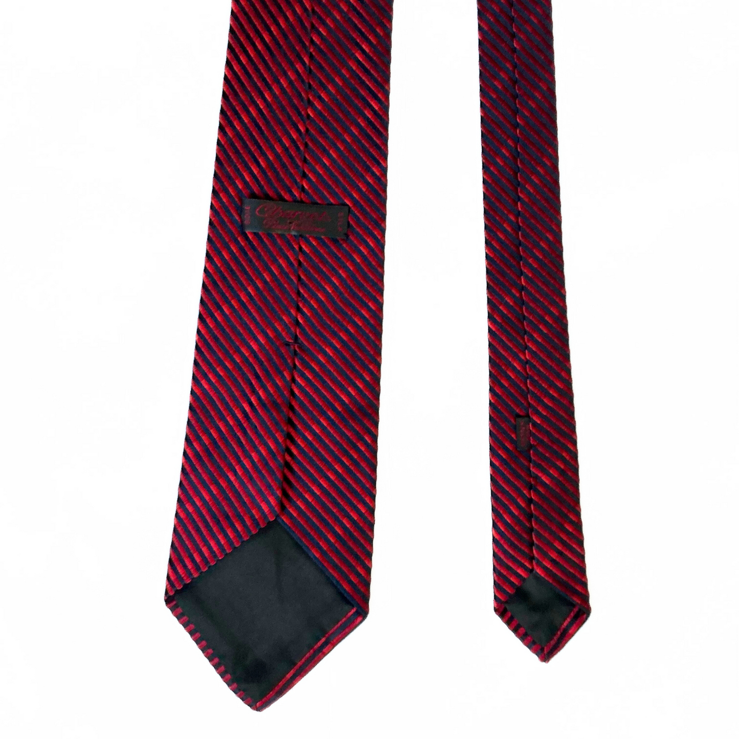 Charvet Place Vendôme Overlay Striped Tie in Midnight Blue / Neon Red