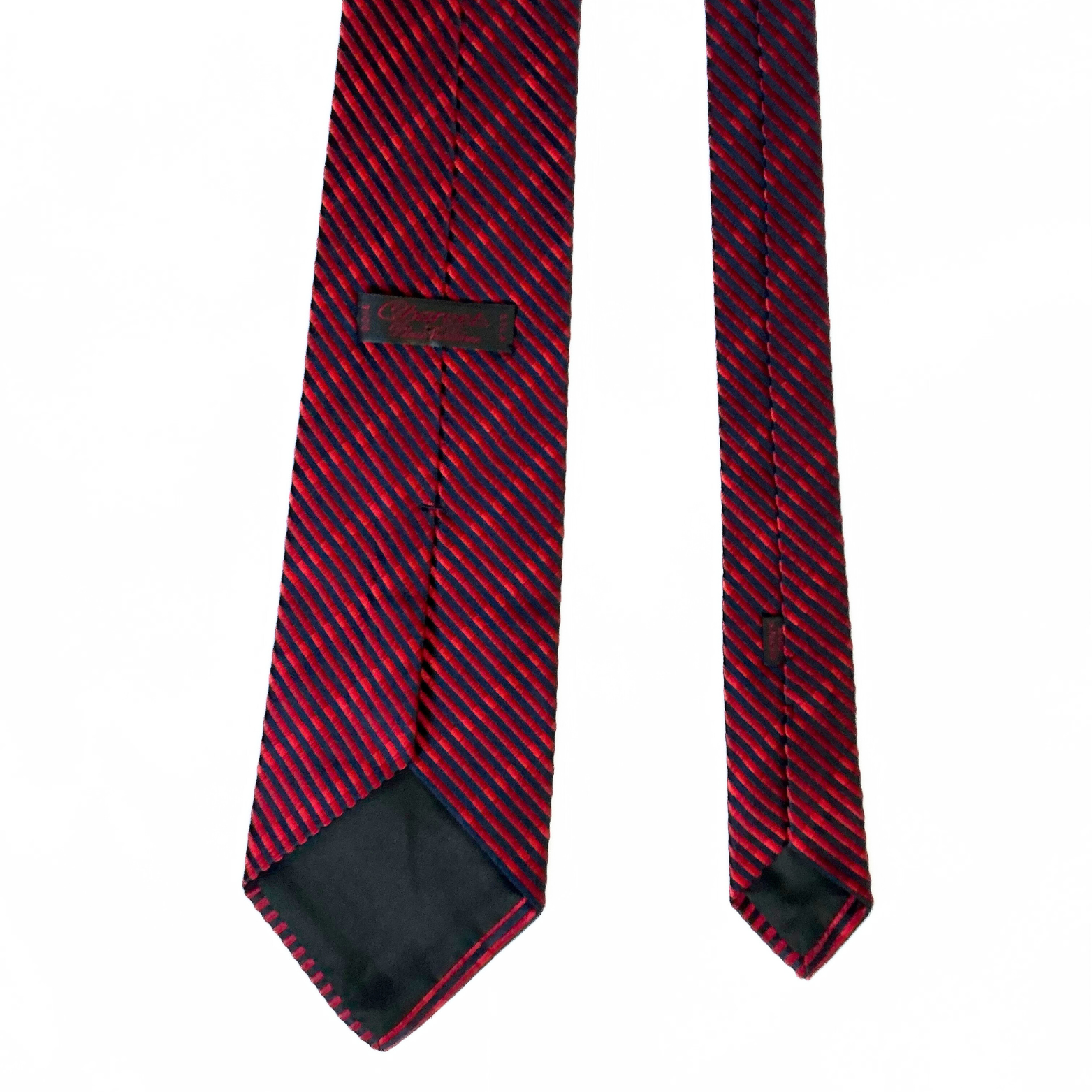 Charvet Place Vendôme Overlay Striped Tie in Midnight Blue / Neon Red