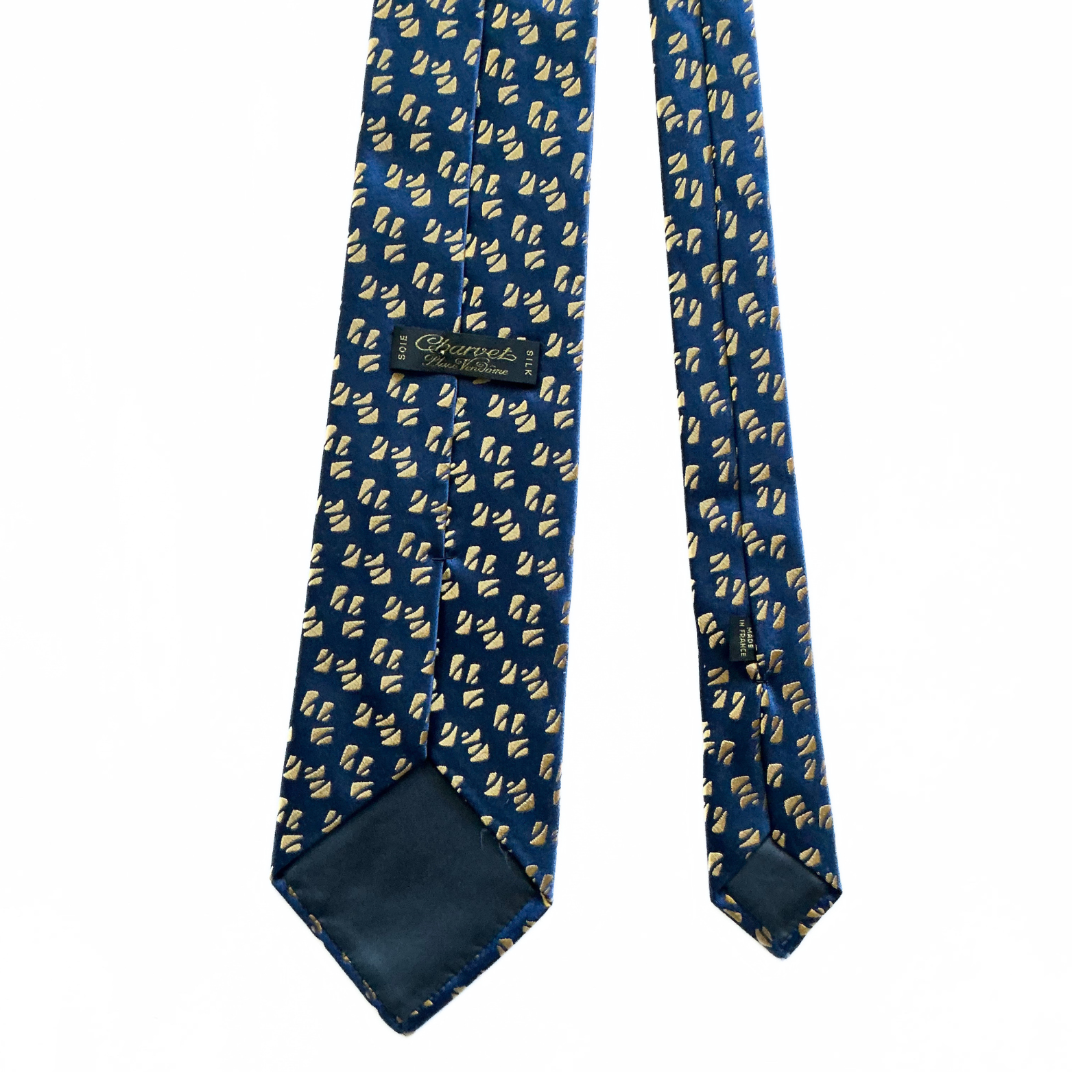 Charvet Place Vendôme Patterned Tie in Blue / Mustard Gold