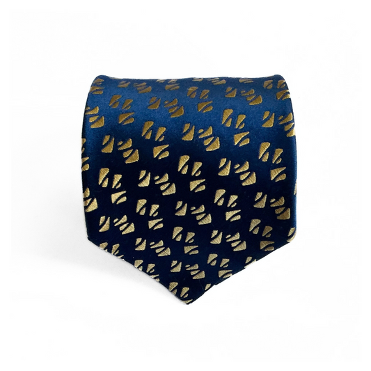 Charvet Place Vendôme Patterned Tie in Blue / Mustard Gold