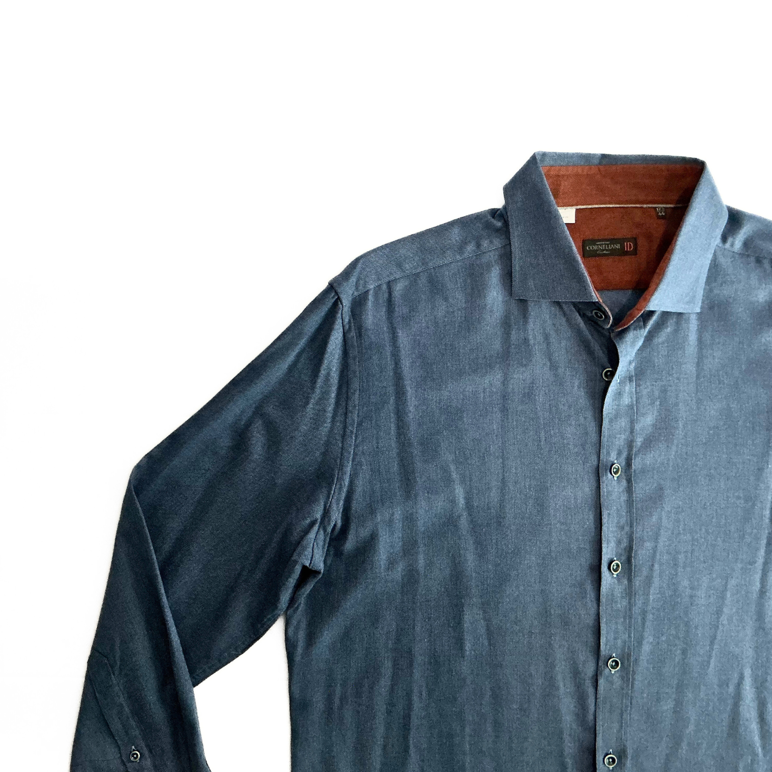 Corneliani Twill Button Shirt in Aqua Blue