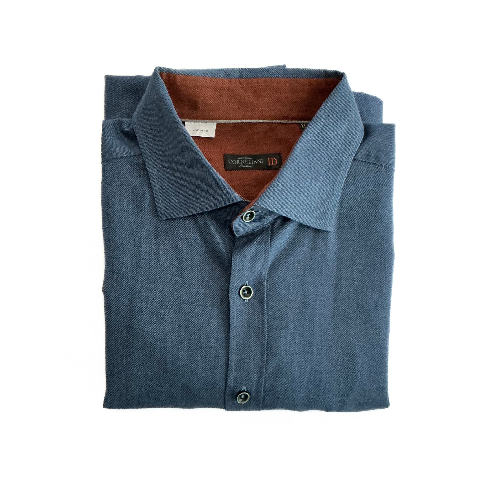 Corneliani Twill Button Shirt in Aqua Blue