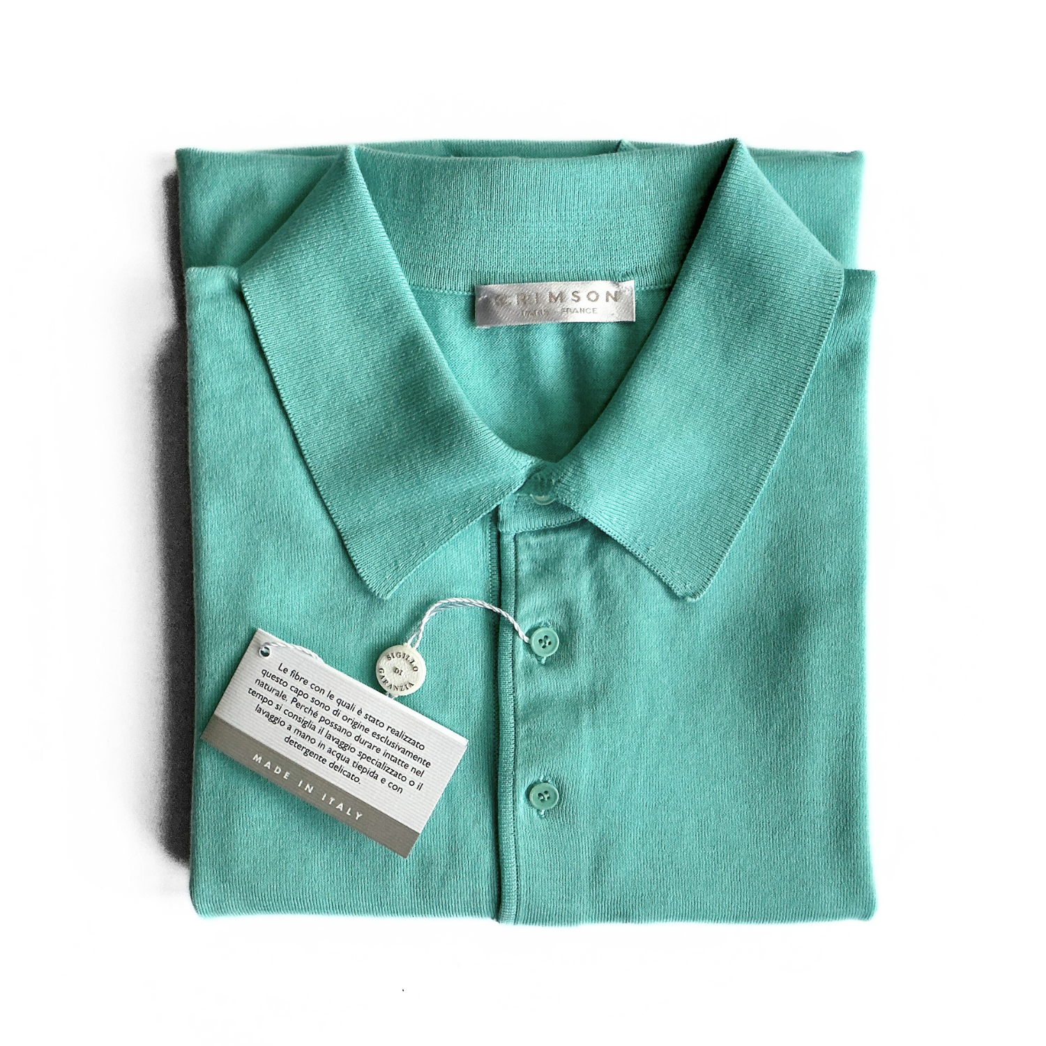 Crimson Paris Knitted Longsleeve Polo Sweater in Turqoise