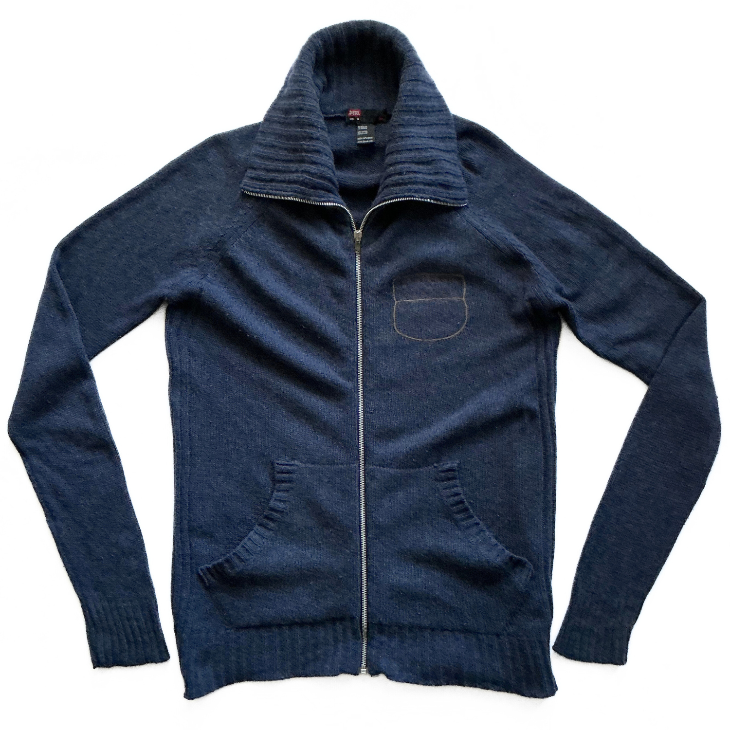 Diesel Fisherman High Neck Zip Up Sweater in Navy Blue