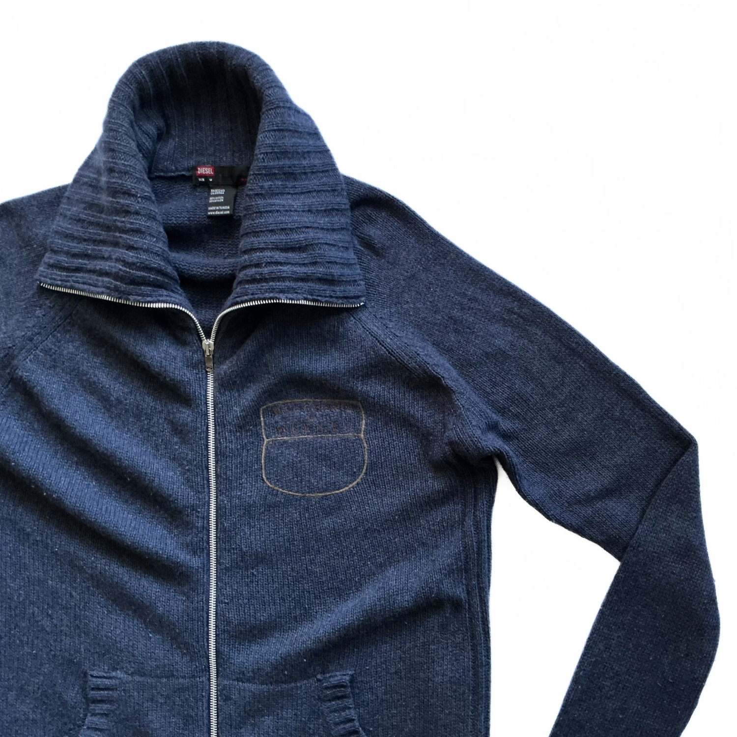 Diesel Fisherman High Neck Zip Up Sweater in Navy Blue