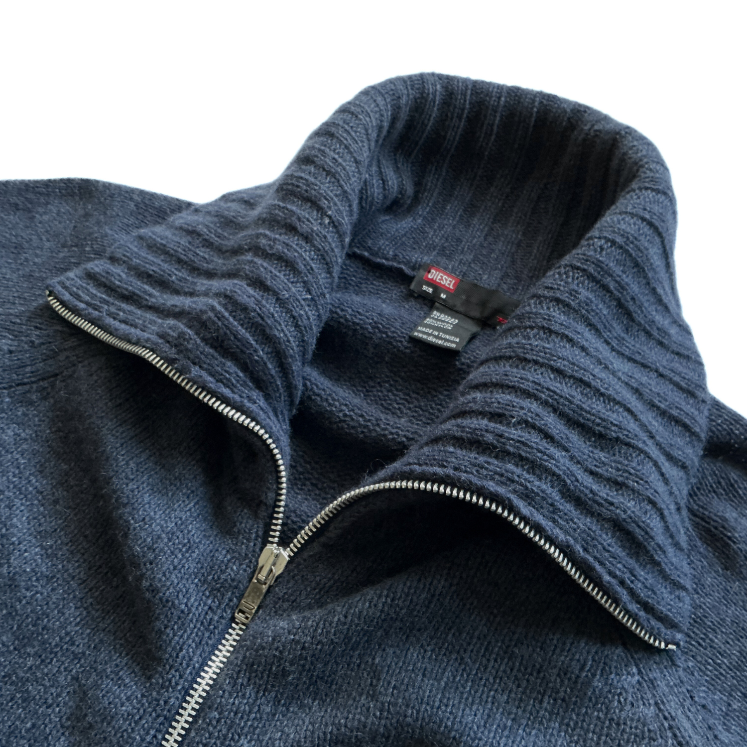 Diesel Fisherman High Neck Zip Up Sweater in Navy Blue
