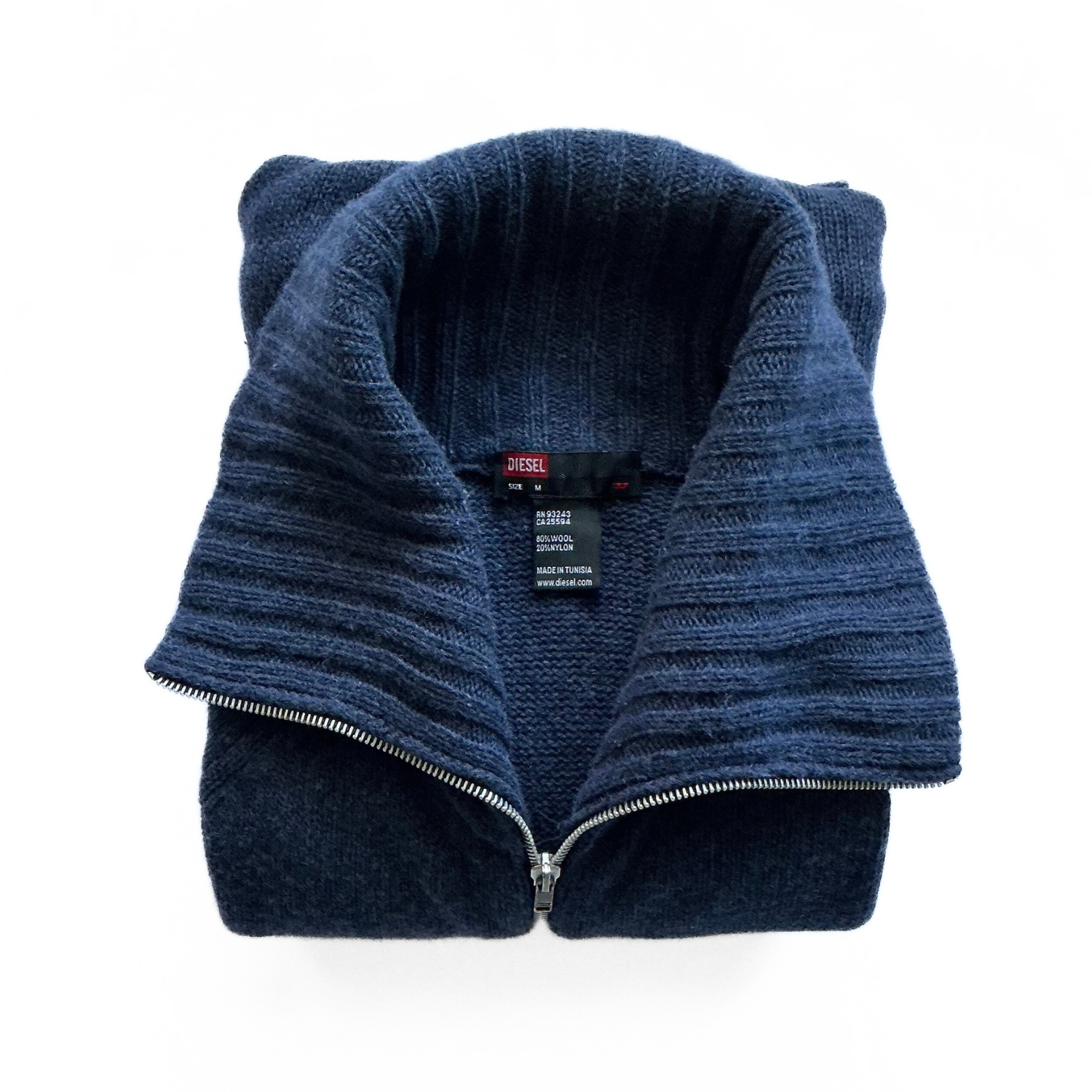 Diesel Fisherman High Neck Zip Up Sweater in Navy Blue