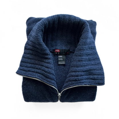 Diesel Fisherman High Neck Zip Up Sweater in Navy Blue