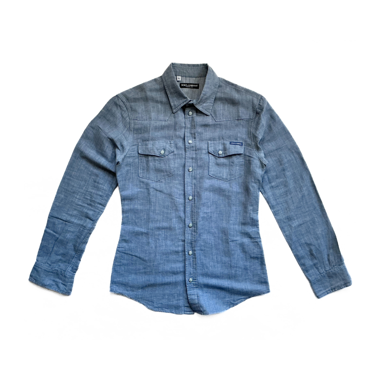 Dolce & Gabbana Linen Snap Button Up Shirt in Denim Blue