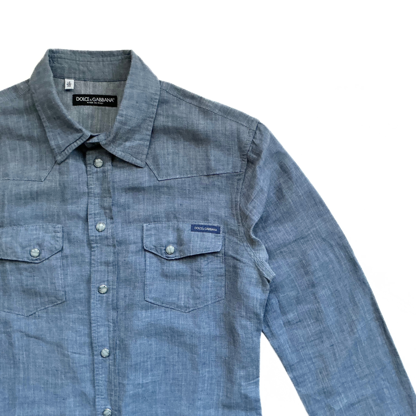 Dolce & Gabbana Linen Snap Button Up Shirt in Denim Blue