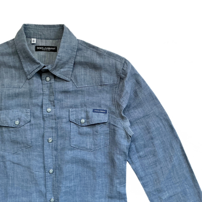 Dolce & Gabbana Linen Snap Button Up Shirt in Denim Blue