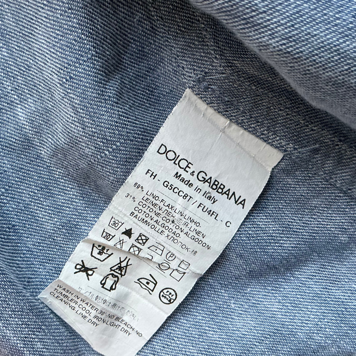 Dolce & Gabbana Linen Snap Button Up Shirt in Denim Blue