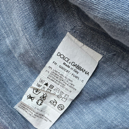 Dolce & Gabbana Linen Snap Button Up Shirt in Denim Blue