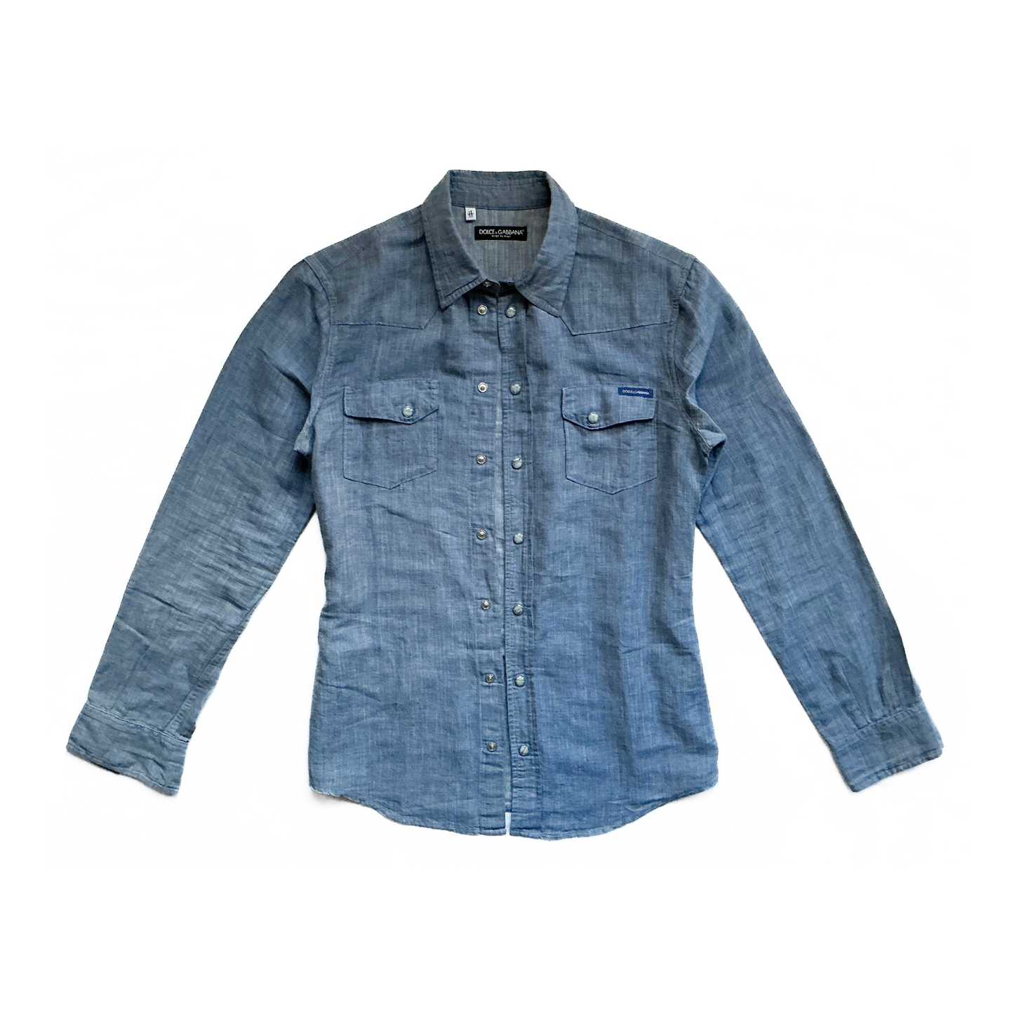 Dolce & Gabbana Linen Snap Button Up Shirt in Denim Blue