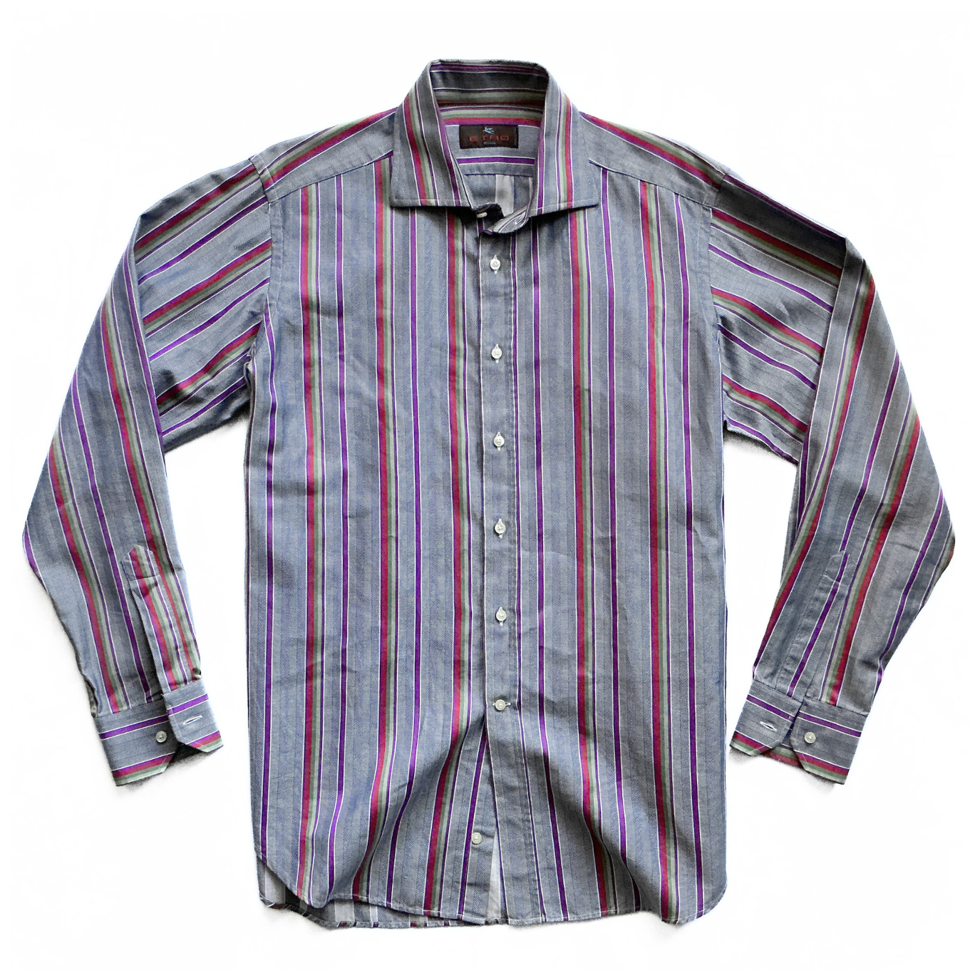 ETRO Multi Striped Button Shirt in Grey / Purple / Red / Green