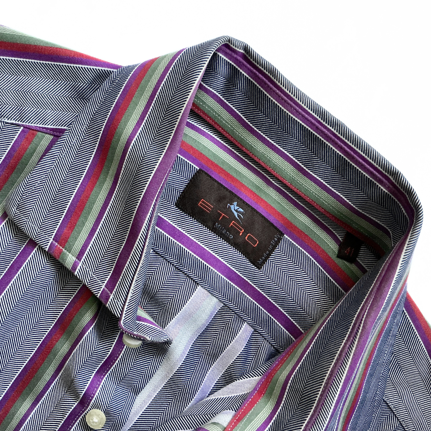 ETRO Multi Striped Button Shirt in Grey / Purple / Red / Green