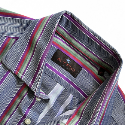 ETRO Multi Striped Button Shirt in Grey / Purple / Red / Green