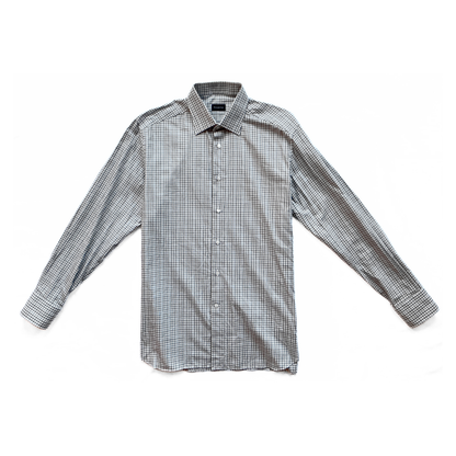 Ermenegildo Zegna Checkered Button Shirt in Brown / Blue / White